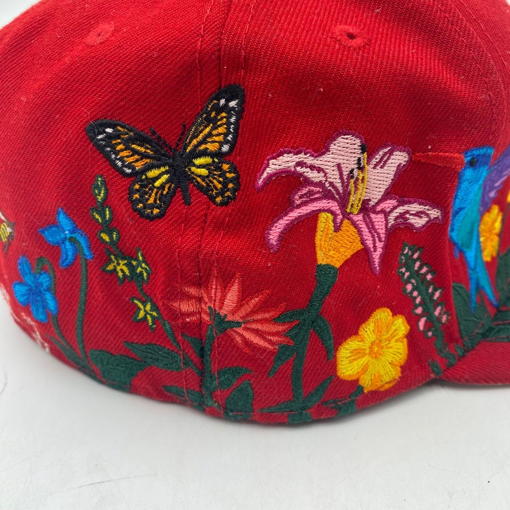 ST. LOUIS CARDINALS New Era 59FIFTY Fitted Hat 7 1/2 Red Floral Bird Butterfly - Picture 5 of 13